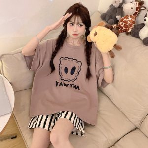 棉质睡衣女夏季短袖短裤薄款家居服韩版可爱卡通休闲款可外穿套装