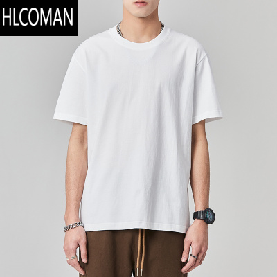 HLCOMAN夏季男士t恤短袖宽松纯色半袖圆领男生潮牌体恤打底衫