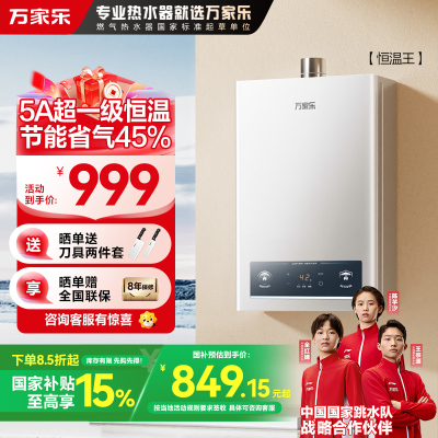 万家乐恒温王燃气热水器JSQ25-13P3(F)天然气5A超一级恒温13升家用洗澡静音一级节能省气防冻