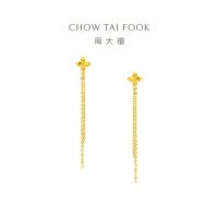周大福时尚爆闪碎碎冰流苏四芒星四叶草黄金耳钉计价EOF1359新款