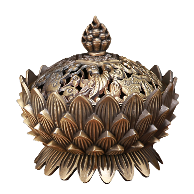 青古铜+木底座-香炉家用室内金属铜香薰炉莲花檀香炉茶道摆件熏香盘香炉生活日用家居百货香薰用品香薰灯炉/器具