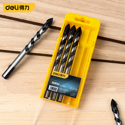得力(deli)瓷砖钻头超硬混凝土多功能套装玻璃开孔器电钻打孔磁合金三角钻头DL-B14005T 玻璃陶瓷钻5件套