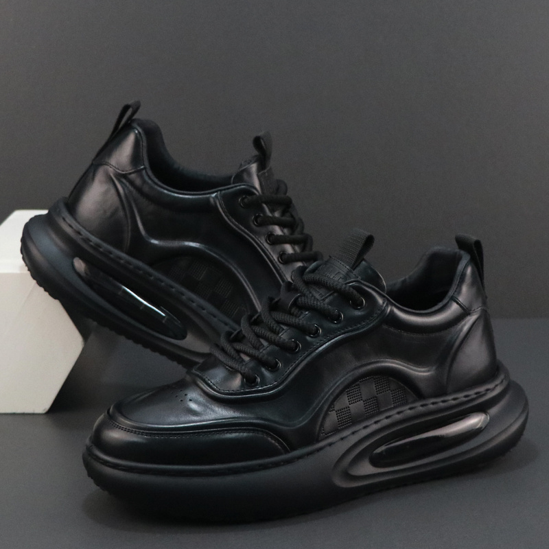 秋季新款真皮男鞋头层牛皮厚底轻便运动休闲鞋透气防臭鞋子男