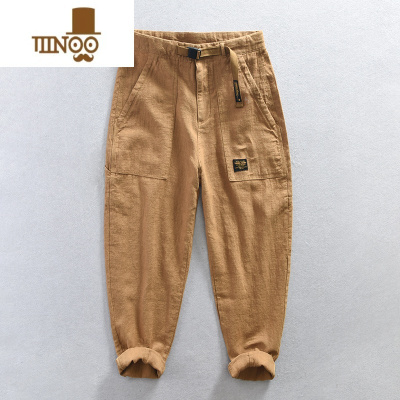 YANXU苎麻直筒工装裤男夏季薄款日系透气棉麻腰带宽松休闲裤潮流亚麻裤