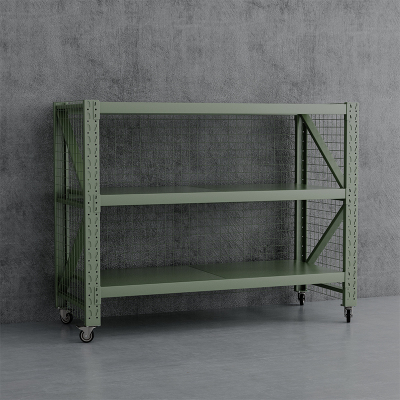 臻远 ZYJJ-HJ-074 可移动货架库房置物架带轮重型货架三层后背带网2000*700*1600mm/300kg