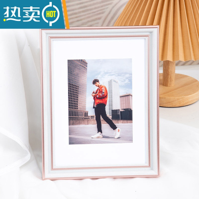 敬平北欧创意相框摆台高级感6寸7寸8轻奢桌面摆件洗照片做成画框挂墙 轻奢粉 7寸[挂摆两用]内径12.7*17.8cm