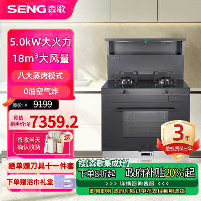 森歌(SENG)集成灶L1ZK蒸烤一体外观美 大容量厨房灶具家用蒸烤箱燃气灶 灰色天然气