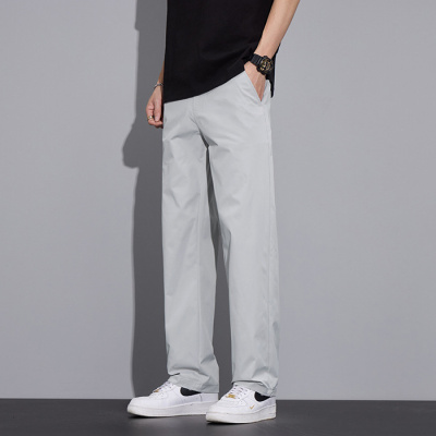 男士浅灰直筒休闲裤 冰丝垂感通勤裤 春夏透气百搭裤子休闲裤男生