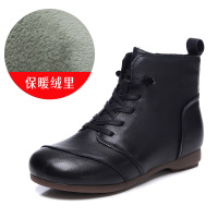 头层牛皮短靴女冬季新款复古百搭保暖绒里低跟不累脚妈妈鞋