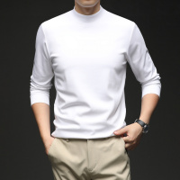 双面280克莫代尔棉半高领长袖T恤男秋季新款休闲男士打底衫