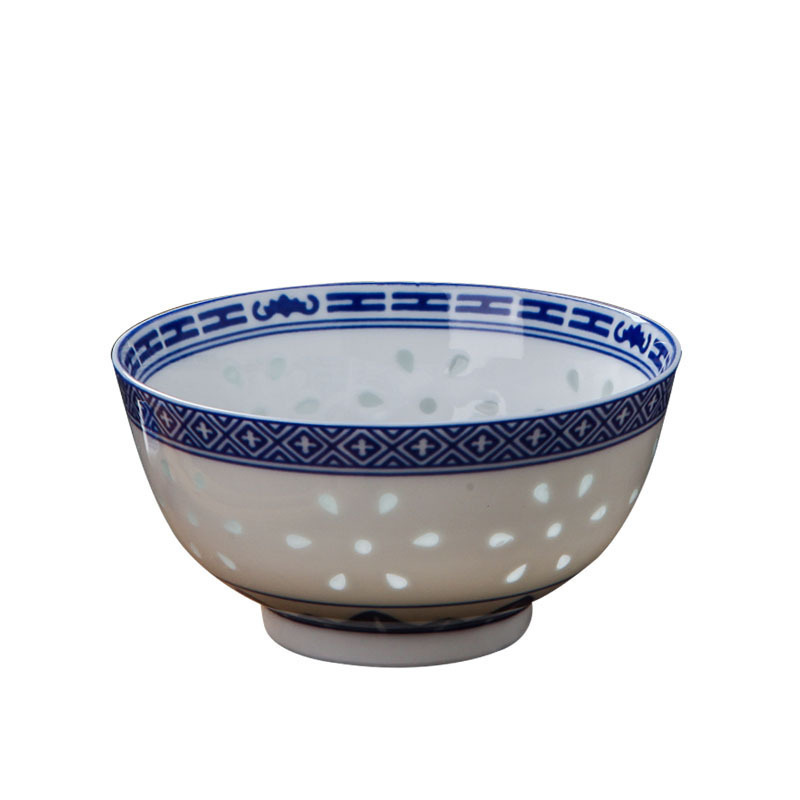 lichen 景德镇青花古典玲珑瓷器饭碗 青花龙工字蝙蝠釉中彩陶瓷碗 4.