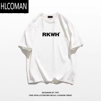 HLCOMAN美系复古夏季新款半袖上衣短袖t恤男字母印花宽松男装ins潮牌