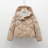 新90白鸭绒新国标女式简约菱形格连帽羽绒服女外套