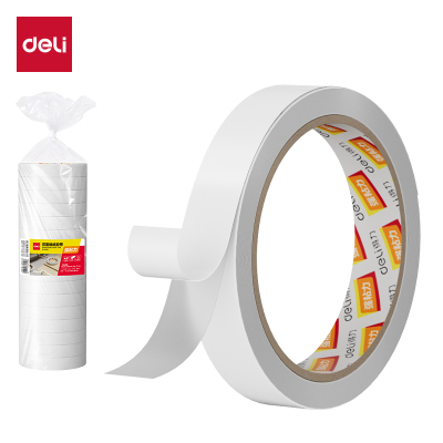 得力30402棉纸双面胶带18mm*10y*80um 白色 16卷/袋