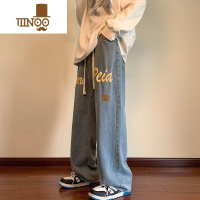 YANXU高街美式发泡字母牛仔裤男新款街头hiphop宽松直筒阔腿长裤子