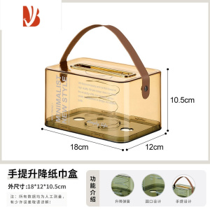 三维工匠[老板娘家里自用款]家用透明纸巾盒创意手提弹簧抽纸盒卧室客厅 提手纸巾盒(透金色)
