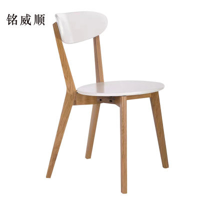 铭威顺餐椅简约现代休闲书桌椅餐桌凳子橡木靠背椅原木色骨架/白色圆形座面
