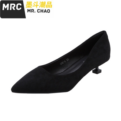 单鞋女2020春款新款小跟3cm细跟5cm工作职业黑色(3-5厘米)鞋墨斗潮品休闲鞋