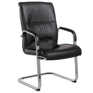易企采 办公家具皮质办公弓形椅靠背职员电脑椅会议椅子办公室椅弓形会客转椅固定扶手麻将皮椅培训椅经理办公椅 黑色弓形办公皮椅