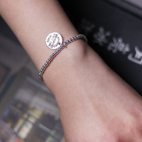 字母银牌原创银饰银珠手串925纯银复古圆珠简约民族风饰品手链送女朋友老婆情人节七夕生日礼物