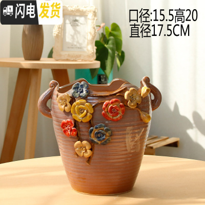 三维工匠韩式简约创意手工手绘捏花多肉花盆陶瓷花盆大小花盆 玫红色款53老桩 中花盆容器