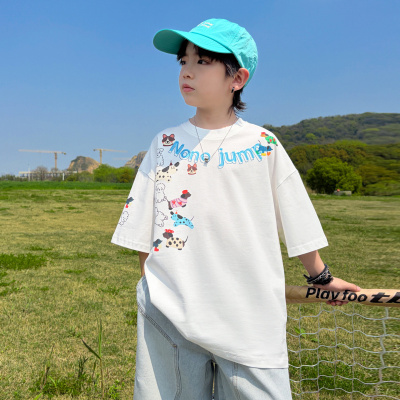男童夏季短袖T恤2026新款大儿童半袖体恤男孩夏装卡通上衣纯棉潮T