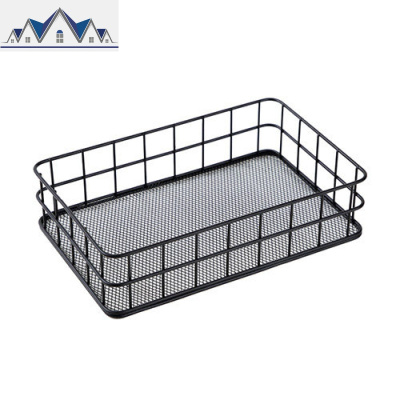 桌面铁艺收纳筐客厅零食置物框ins风化妆品收纳盒厨房杂物收纳篮 三维工匠