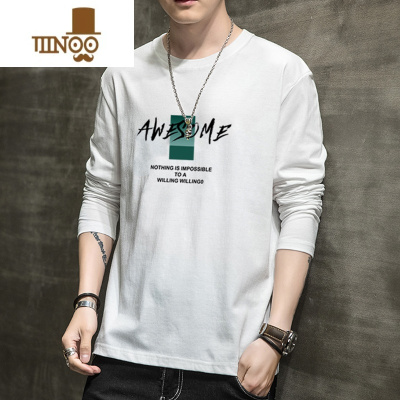 YANXU款长袖t恤男士潮牌印花上衣2023春季圆领体恤衫时尚百搭