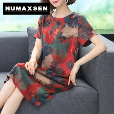 纽曼森（Numaxsen）连衣裙中年妈妈夏装雪纺裙子洋气短袖2021新款40岁50中老年女