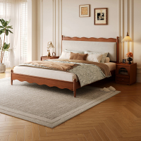 全友家居涟漪床中古风主卧室婚床家用家具实木床脚小户型双人大床