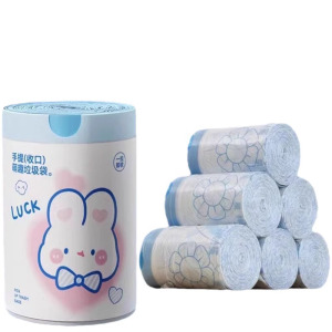 蓝心兔垃圾袋70只/卷卡通高颜值蓝心兔抽绳垃圾袋式家用厨房手提式印花