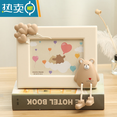 敬平7寸创意可爱相框摆台照片摆件儿童房桌面相架卡通老鼠家居装饰品 胖胖鼠 横 米白 7寸+洗相片