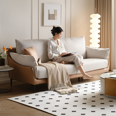 全友家居现代简约四人位直排沙发客厅家用实木框架科技布艺沙发