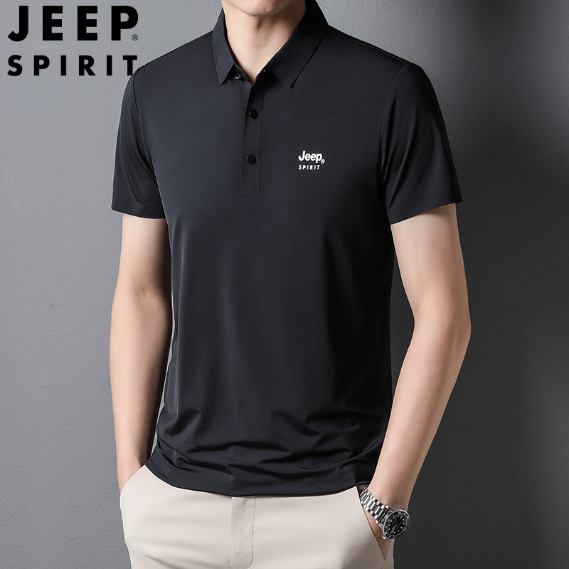 JEEP SPIRIT吉普男士T恤无痕压胶短袖polo衫男夏季商务休闲纯色翻领T恤衫