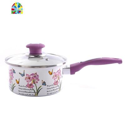 锅加厚韩式时尚奶锅单柄小汤锅电磁炉燃气锅18cm FENGHOU 玫瑰花园18cm