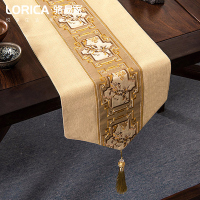 新中式桌旗禅意刺绣茶几餐桌布长条装饰布现代简约电视柜盖巾 南山秀色-米黄 33*120cm(适用桌长0.7米-0.8米)