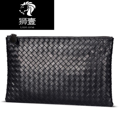 狮壹（Lionone）时尚手包男编织男士手拿包头层牛皮新款信封包男包BV58