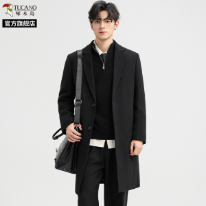 啄木鸟毛呢大衣男中长款2025冬季新款高级感羊毛加棉加厚呢子外套