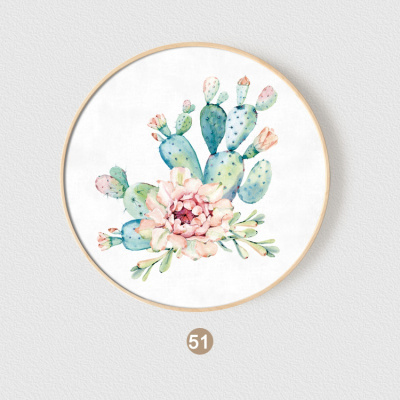 现代简约北欧ins小清新多肉绿植紫色SYS-HN033(51)直径40cm原木框（白色黑色金属框金色备注防水画布挂画