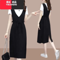 YIBUSHENG欧洲站季2024年新款中长宽松显瘦假两件背带裙时尚休闲连衣裙女