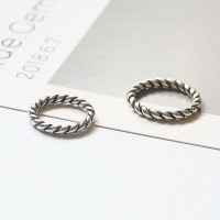 粗款韩版S925纯银戒指复古做旧麻花男女指环个性潮流食指对戒银饰送女朋友老婆情人节七夕生日礼物