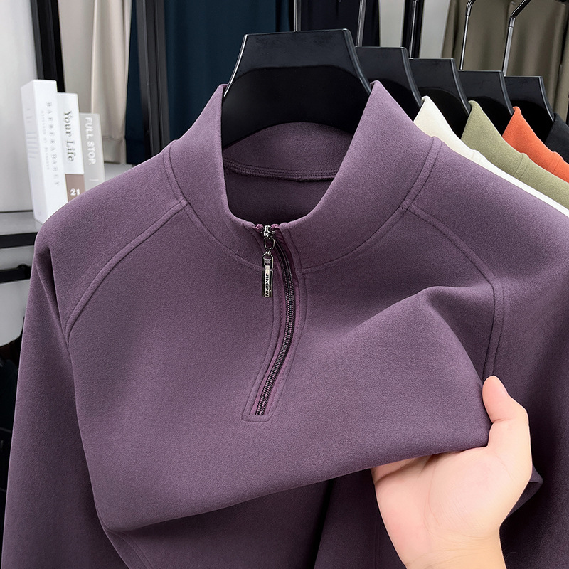 半拉链立领卫衣男秋季新款德绒舒适百搭休闲宽松男士打底衫