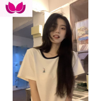 七斓橘子树在哪儿 白色正肩短袖T恤女夏休闲百搭半袖上衣针织圆领体恤