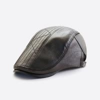 秋冬季新款PU贝雷帽百搭前进帽男士休闲皮质鸭舌帽欧美风