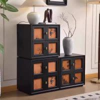 青木川 中古风复古实木床头柜落地主卧室小型家用积木柜香云纱卡门柜收纳柜一体床边斗柜电视柜