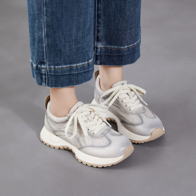 2026春季新款美拉德真皮阿甘鞋女厚底舒适系带单鞋运动闲老爹鞋