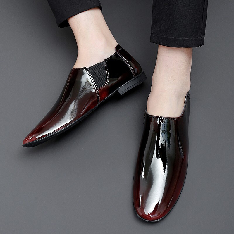 百丽牧貂品牌镜面套脚男鞋一脚蹬英伦复古镜面皮鞋男牛皮百搭气质亮面