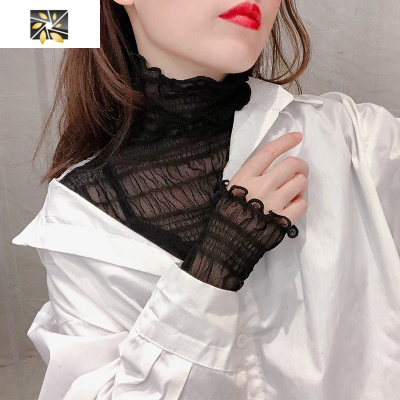 暖青汇黑色高领蕾丝打底衫女秋冬2020新款长袖毛衣内搭纱衣洋气网纱上衣蕾丝衫