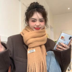 啄木鸟围巾女冬季韩版百搭纯色围脖女学生可爱加厚保暖高级感秋冬