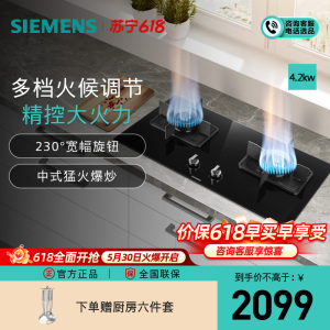 西门子 4.2kw 燃气灶 嵌入式天然气灶具 台式双灶 玻璃面板 一级能效 ER8MF233MP